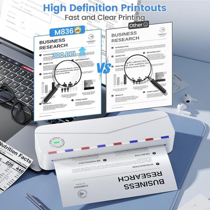 Produktbild Phomemo Mobiler Thermodrucker A4, drahtlos, kompatibel mit Smartphones und Computern (USB)