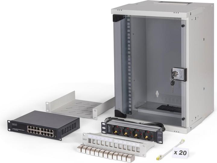Image du produit Digitus Kit réseau 10", coffret mural 9U et accessoires, gr SOHO PRO version (9 HE, Rack 10 pouces)