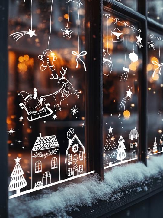 Vertbaudet Fenstersticker Weihnachtsdorf, wiederverwendbar