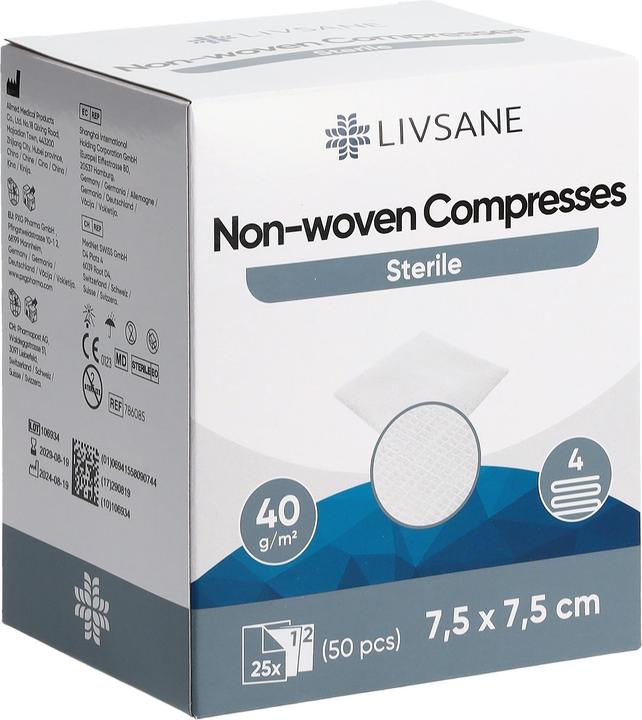 Produktbild Livsane Vliesskompressen 7.5x7.5cm steril 2 x 25 Stk