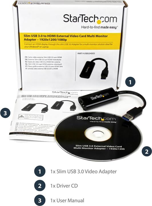 Actual product image StarTech Slim USB 3.0 HDMI Video Card (USB-A, 19 cm)