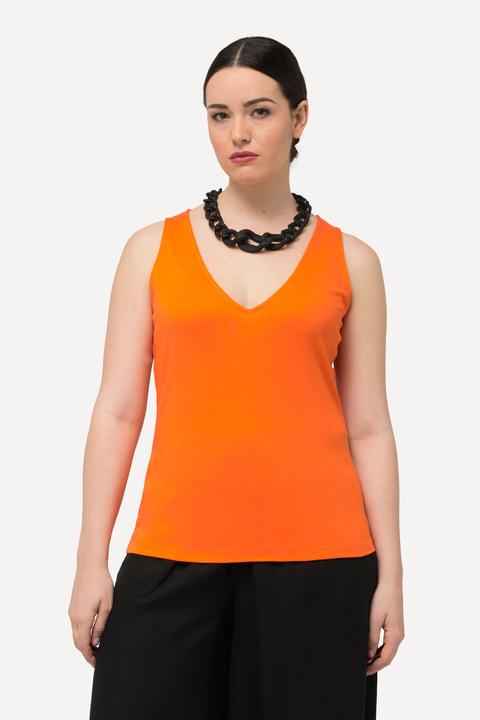 Produktbild Ulla Popken Top, Rippjersey, Slim, V-Ausschnitt, ärmellos (50, 52)