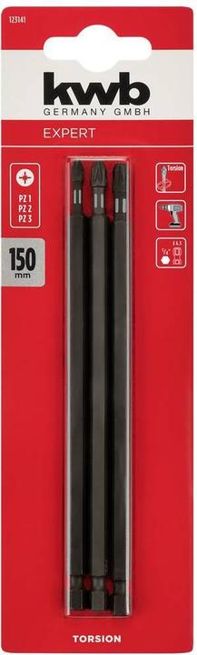 Actual product image kwb 3 Torsion Bits 150mm pozidriv (Torq)