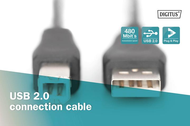 Actual product image Digitus USB 2.0 connection cable (1.80 m, USB 2.0, 2.50 W)