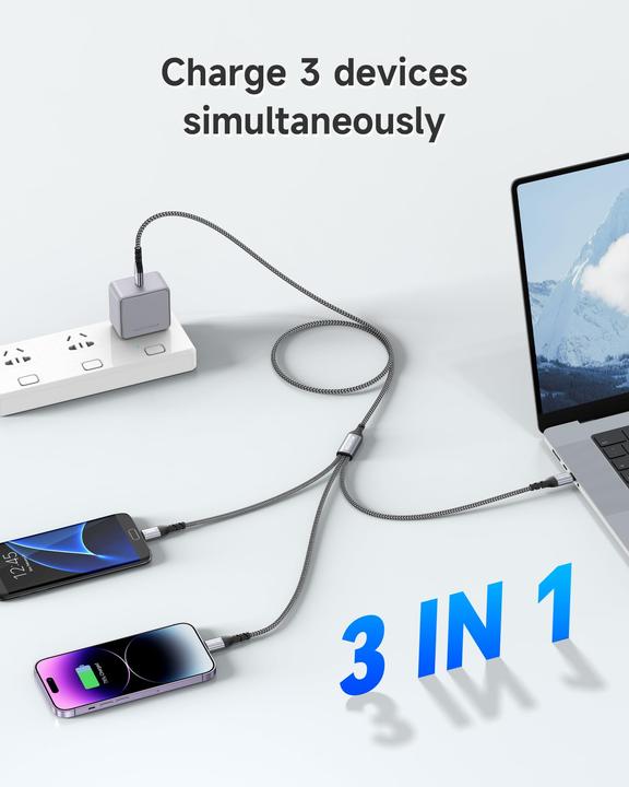 Produktbild Alopini USB C Multi-Ladekabel 3-in-1-Ladekabel Schnellladekabel USB (1.20 m, 100 W)