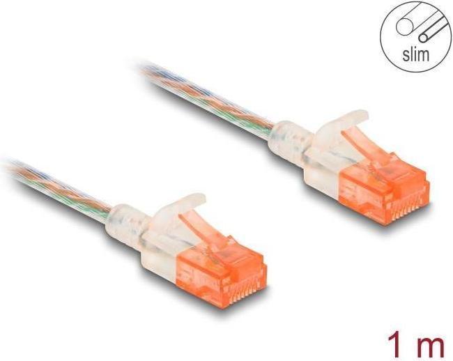 Image du produit Delock Câble réseau RJ45 Cat.6A U/UTP Slim 1 m transparent (U/UTP, CAT6a, 1 m)