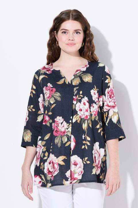 Produktbild Ulla Popken Leinenmix-Bluse, A-Linie, Tunika-Ausschnitt, 3/4-Arm (46, 48)