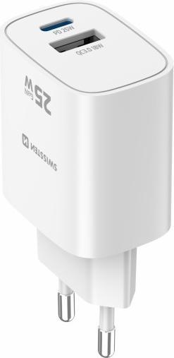 Produktbild Swissten Netzadapter EDGE GaN 25W, 2 Ports, 1x USB-C PD 25W + 1x USB-A 18W QC (25 W, 2 Ports)