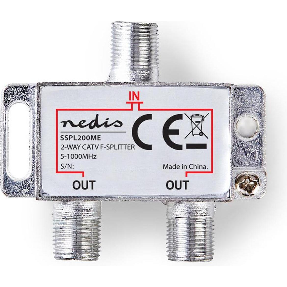 Nedis CATV-Splitter | 5 - 1000 MHz | Einführungsverlust: 4.2 dB | Anzahl der Ausgänge: 2 | 75 Ohm | (CAT5) (SSPL200ME)
