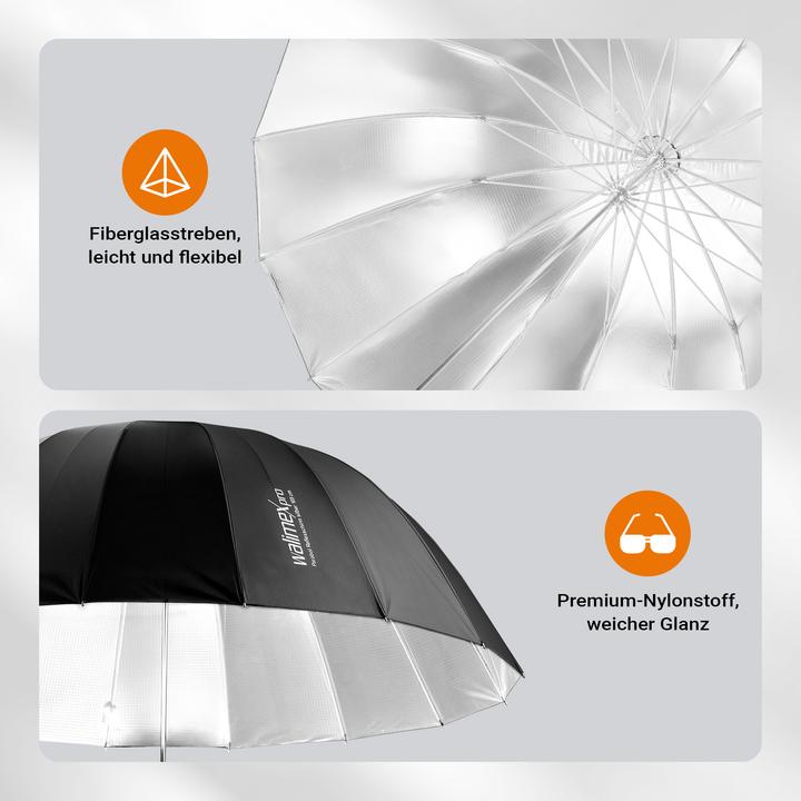 Produktbild Walimex pro Parabol Reflexschirm schwarz/weiss Ø129cm Lichtformer Fotoschirm (129 cm)
