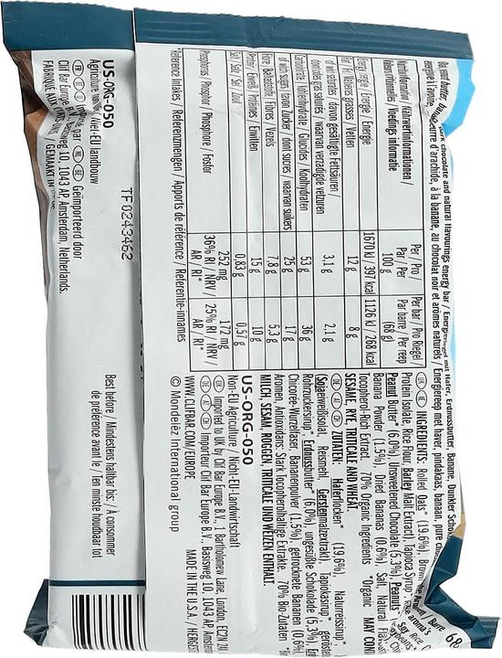 Nutritional values and ingredients Clif Bar Energy bar (Banana, Dark chocolate, Peanut Butter, 12 pcs., 816 g)