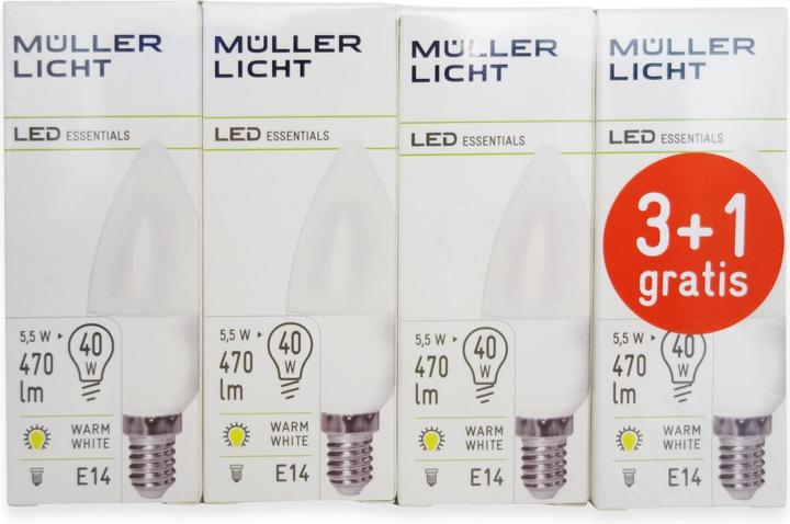 Produktbild Müller Licht LED E14 Kerzenform 5.5 W = 40 (E14, 5.50 W, 470 lm, 4 x, F)