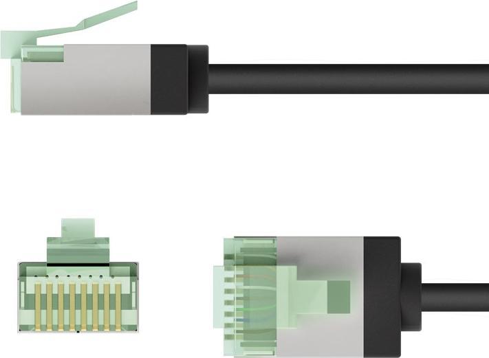 Actual product image Goobay Ultra-flexible CAT 8.1 patch cable, slim, U/FTP, black (U/FTP, CAT8.1, 1 m)