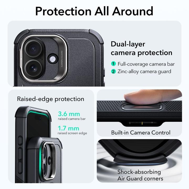 Produktbild ESR Cyber Tough Magnetic Case (Camera Control, Stash Stand), for iPhone 17, Black (Apple iPhone 17)