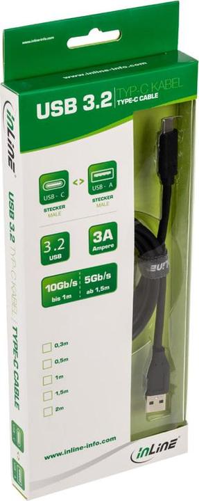 Productafbeelding InLine USB 3.1 kabel, type C naar type A, 1,5m zwart (1.50 m, USB 3.2 Gen 2, 27 W)