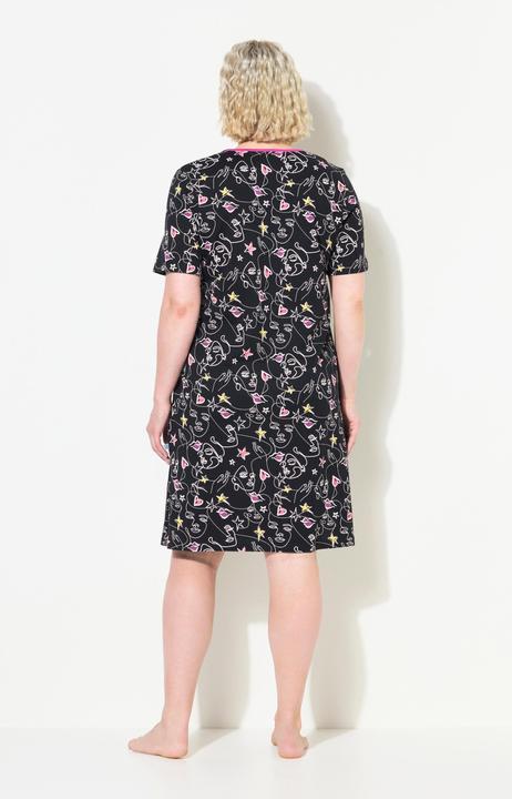 Immagine prodotto Ulla Popken Camicie da notte in confezione doppia con scollo a girocollo, mezze maniche e cuori con ghirigori (46, 48)