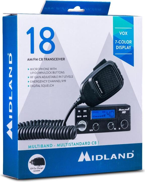 Actual product image Midland Compact CB Transceiver with Multi-Color Display and VOX for Hands-Free Communication