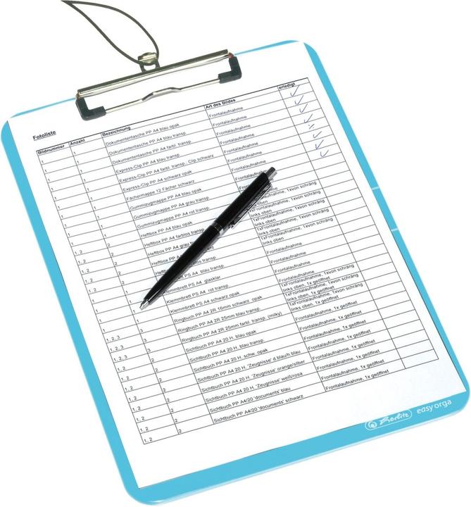 Actual product image Herlitz Clipboard easy orga to go, DIN A4, blue opaque made of polystyrene plastic, nickel-plated clamping (22.5 x 31.5 cm)
