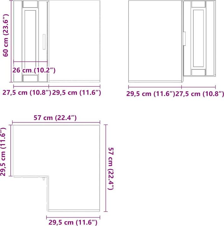 Actual product image vidaXL Küchen-Eckhängeschrank (57 x 57 x 60 cm)
