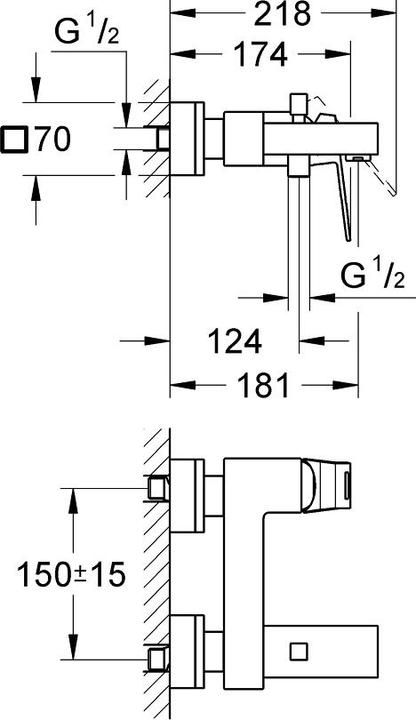Image du produit Grohe Mitigeur bain/douche EUROCUBE 1/2 pouce dur graphite brossé