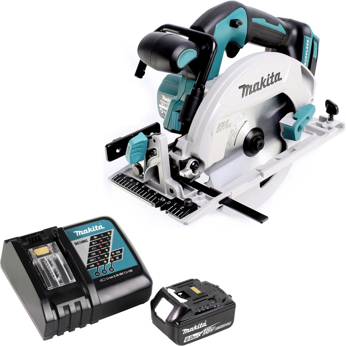Makita, Handkreissäge, DHS 680 RG1 Akku Handkreissäge 18 V 165 mm Brushless + 1x Akku 6,0 Ah + Ladegerät