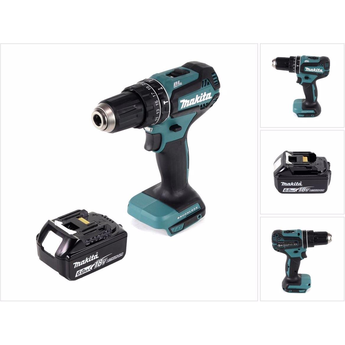 Thumbnail - Makita, Bohrmaschine + Akkuschrauber, DHP 485 G1 Akku Schlagbohrschrauber 18 V 50 Nm Brushless + 1x Akku 6,0 Ah - ohne L...