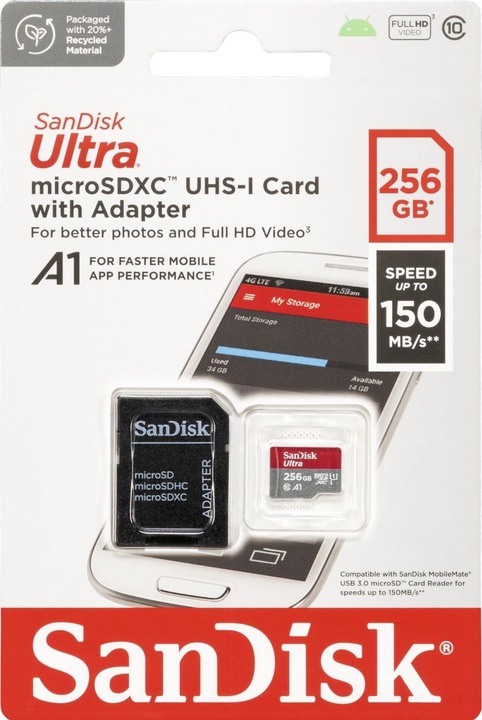 Produktbild SanDisk Ultra mit Adapter (256 GB, microSDXC, U1, UHS-I)
