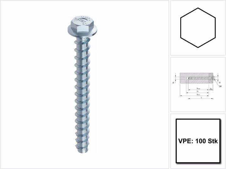 Actual product image Heco MULTI MONTI plus SS screw anchor 7.5 x 40 mm 100 pcs ( 48389 ) concrete screw hexagon head wi (100 Screws per piece)