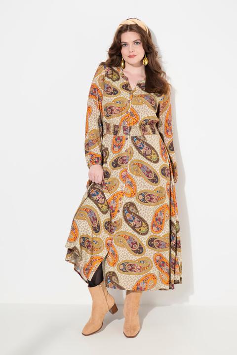 Actual product image Ulla Popken Retro Paisley Long Sleeve Maxi Dress (54)