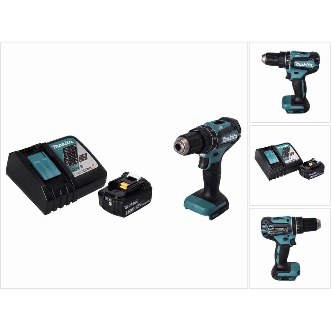 Makita, Bohrmaschine + Akkuschrauber, DHP 485 RF1 Akku Schlagbohrschrauber 18 V 50 Nm Brushless + 1x Akku 3,0 Ah + Ladeg...