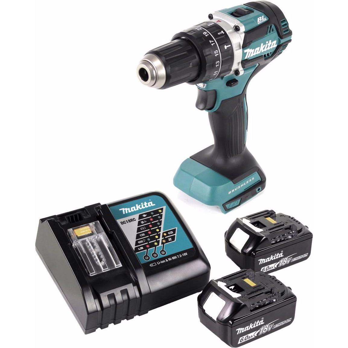 Thumbnail - Makita, Bohrmaschine + Akkuschrauber, DHP 484 RG Akku Schlagbohrschrauber 18 V 54 Nm Brushless + 2x Akku 6,0 Ah + Ladege...