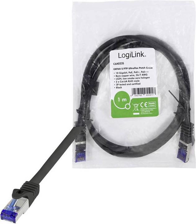 Image du produit LogiLink C6A123S RJ45 CAT 6a S/FTP 30m noir 1p. (S/FTP, CAT6a, 30 m)