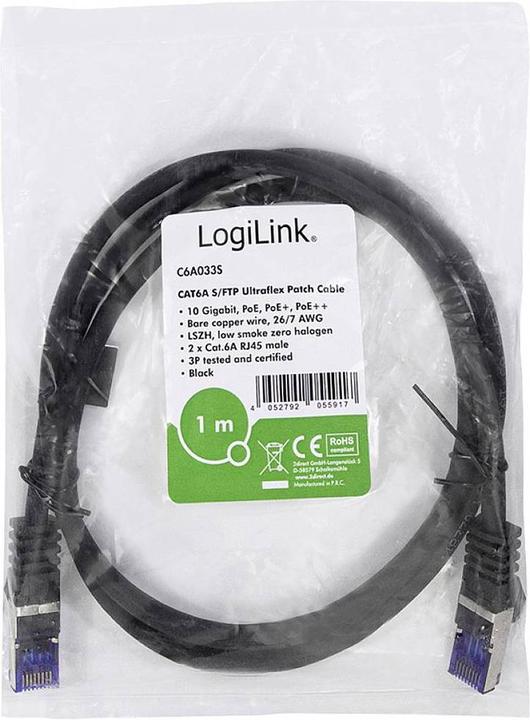 Image du produit LogiLink C6A123S RJ45 CAT 6a S/FTP 30m noir 1p. (S/FTP, CAT6a, 30 m)