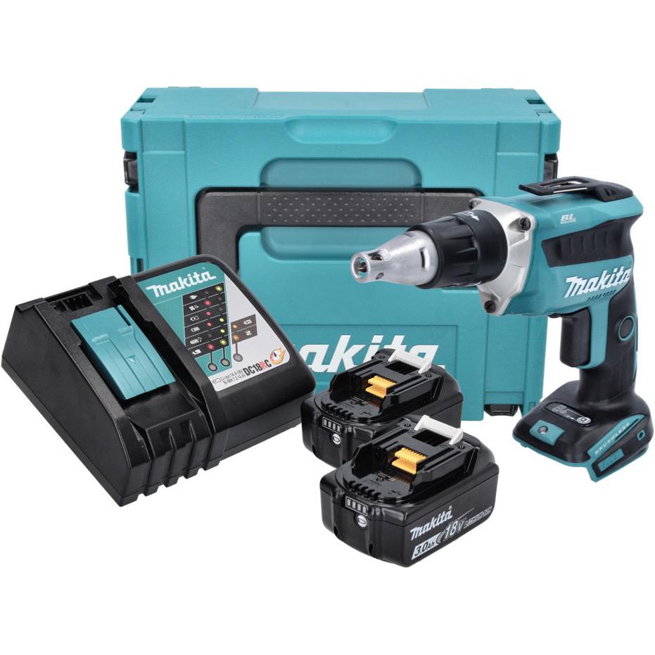 Thumbnail - Makita, Bohrmaschine + Akkuschrauber, DFS 452 RFJ Akku Schnellbauschrauber 18 V Brushless + 2x Akku 3,0 Ah + Ladegerät +...