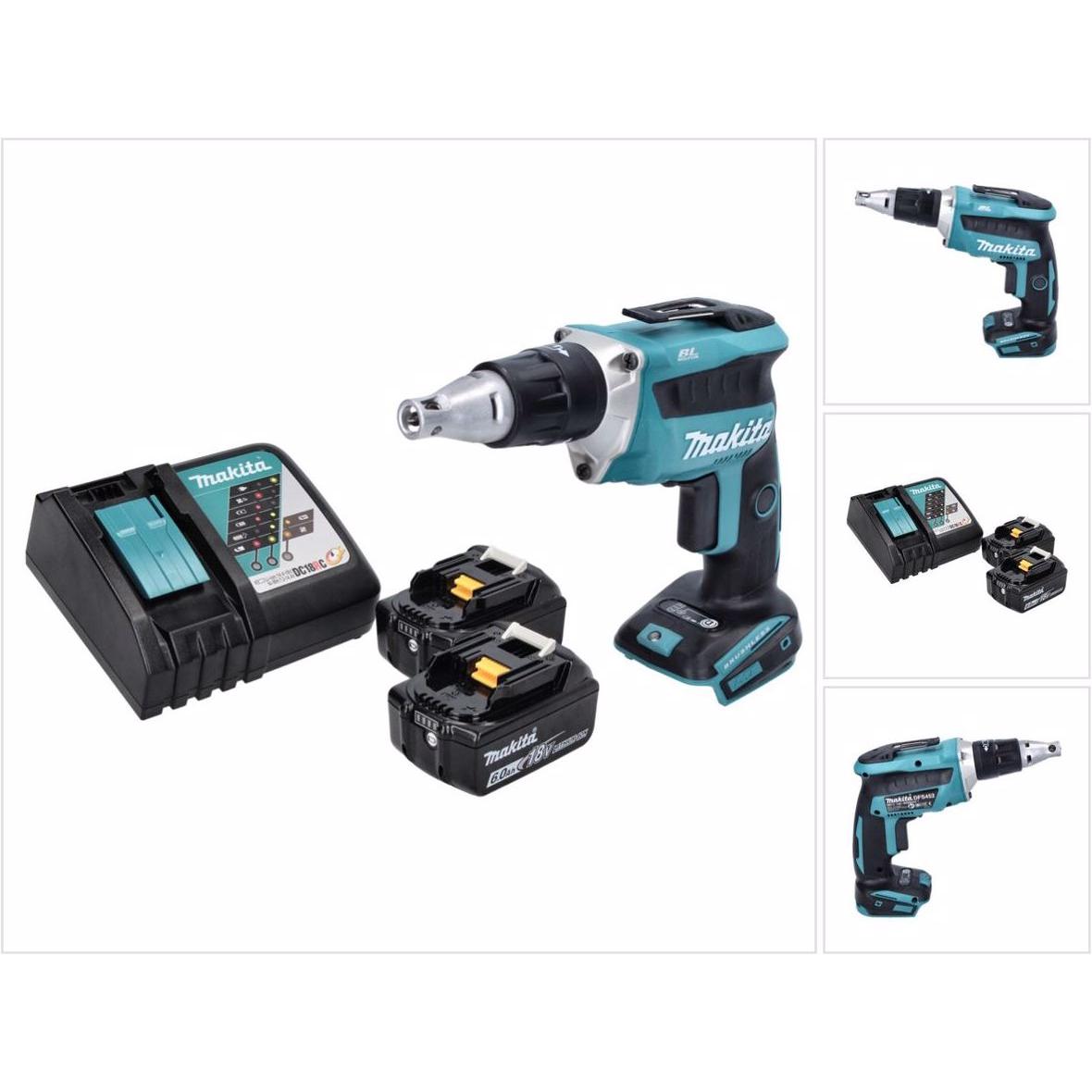 Thumbnail - Makita, Bohrmaschine + Akkuschrauber, DFS 452 RG Akku Schnellbauschrauber 18 V Brushless + 2x Akku 6,0 Ah + Ladegerät (A...