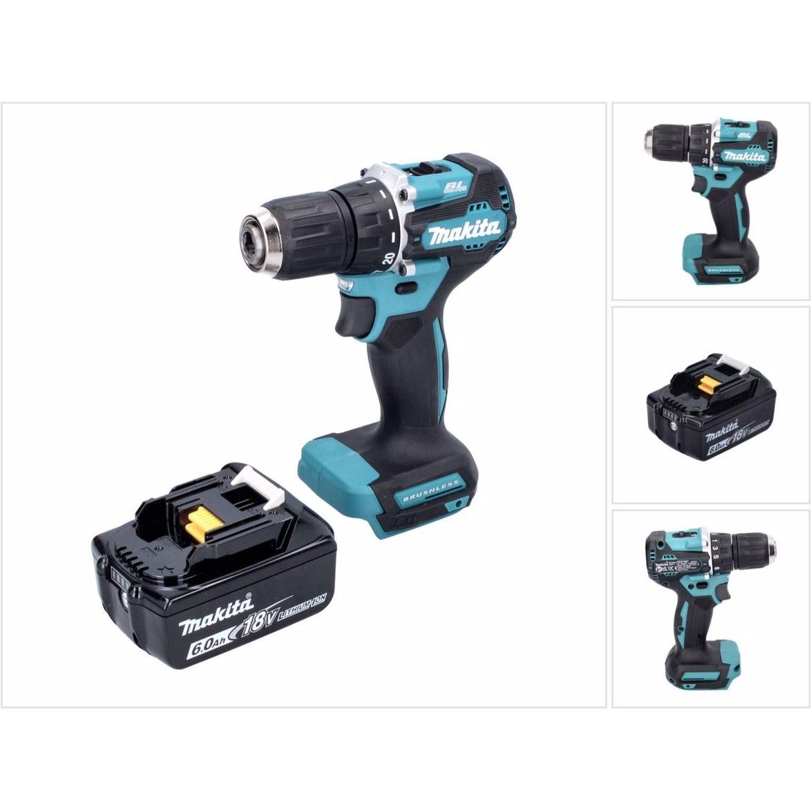 Makita, Bohrmaschine + Akkuschrauber, DDF 487 G1 Akku Bohrschrauber 18 V 40 Nm Brushless + 1x Akku 6,0 Ah - ohne Ladeger...