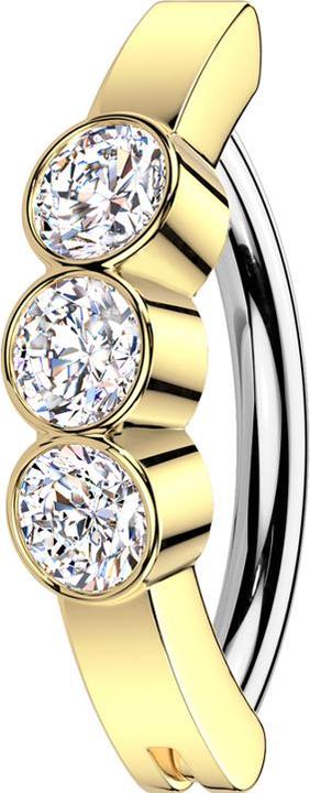 Immagine prodotto Star Piercing Scudo a banana con cerniera placcato oro con tre cristalli rotondi in argento (Ottone, Acciaio chirurgico 316L)