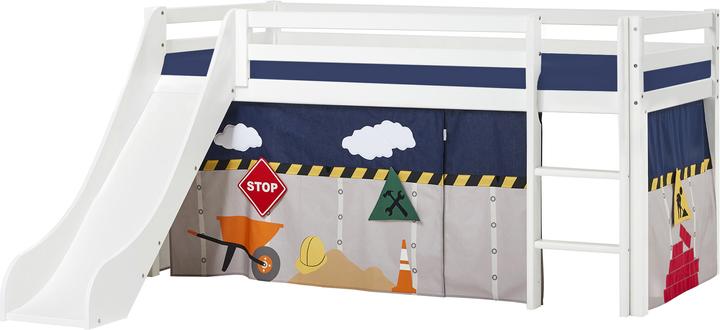 Hoppekids BUNDLE BASIC Halbhochbett 90x200 cm (nicht teilbar) mit Rutsche, mit CONSTRUCTION Vorhang und Kaltsc (90 x 200 cm)