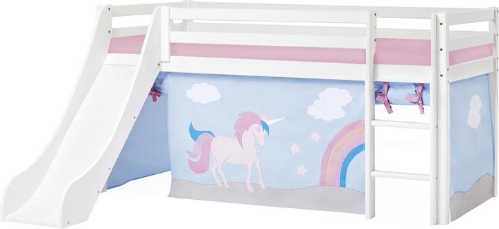 Actual product image Hoppekids BUNDLE BASIC half loft bed 90x200 cm (not divisible) with slide, with UNICORN curtain and foam matra (90 x 200 cm)