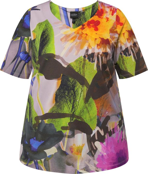 Actual product image Ulla Popken Tropical Flower Short Sleeve Slinky Blouse (42, 44)