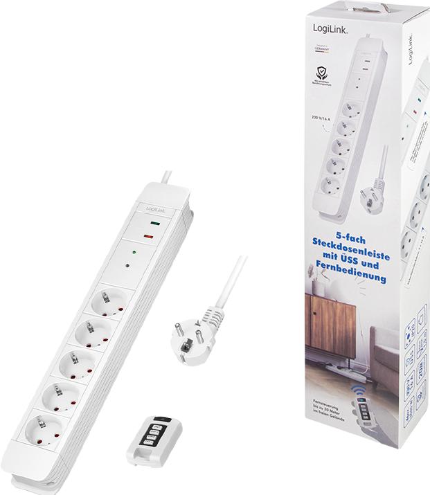Produktbild LogiLink Steckdosenleiste,5xCEE 7/3 m.Fernbed. (5 x, CEE 7/3, 1.50 m)