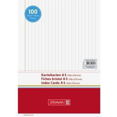 Thumbnail - Brunnen, Karteikarten, Karteikarte DIN A5 quer liniert weiss 100 St./Pack. (A5, 180 g/m²)