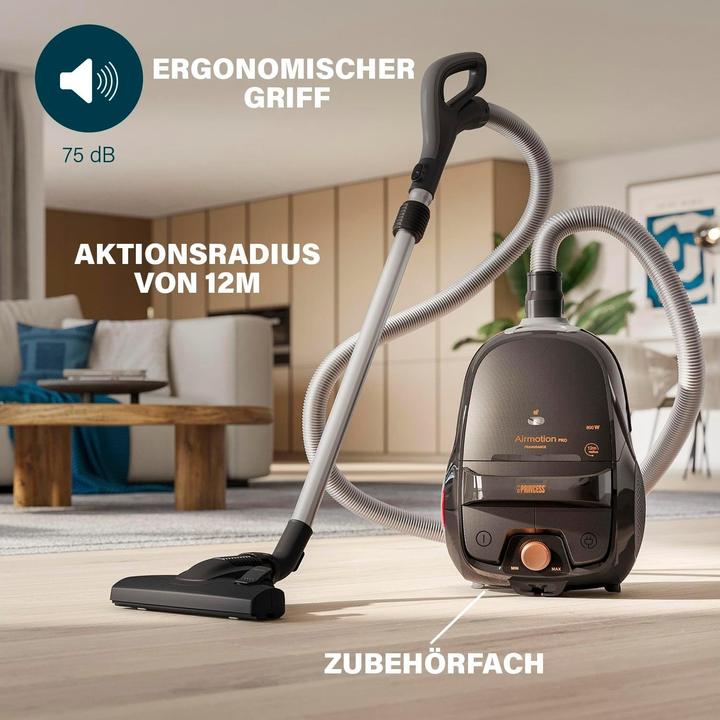 Actual product image Princess Airmotion Pro with Fresh Air Scent, 3 Swivel Wheels, 800W Motor, HEPA Filter, 12m Reach