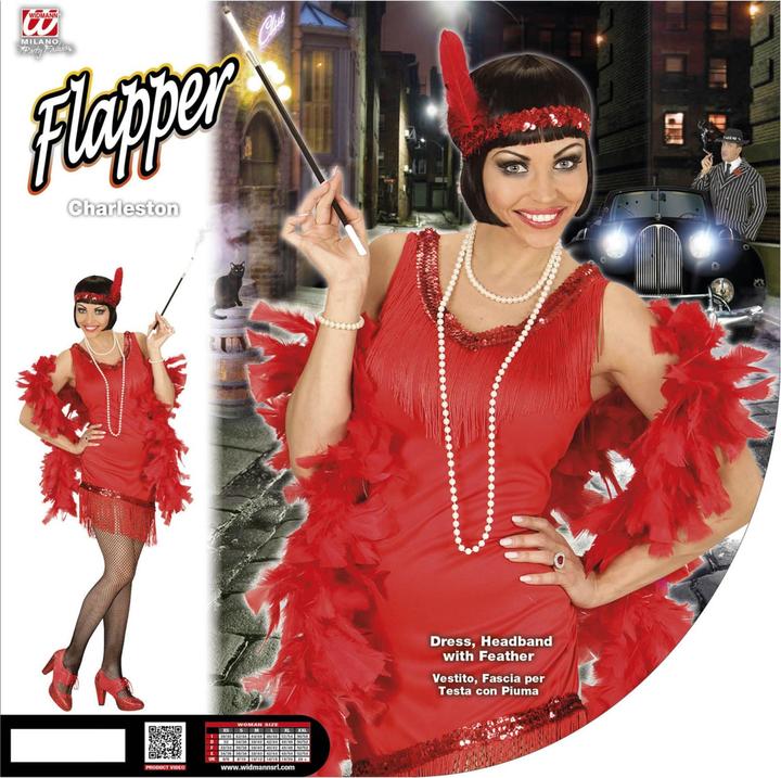 Produktbild Widmann Charleston Kleid Fransen mit Handschuhe, Stirnband und Feder Rot (S, M, L, XL)