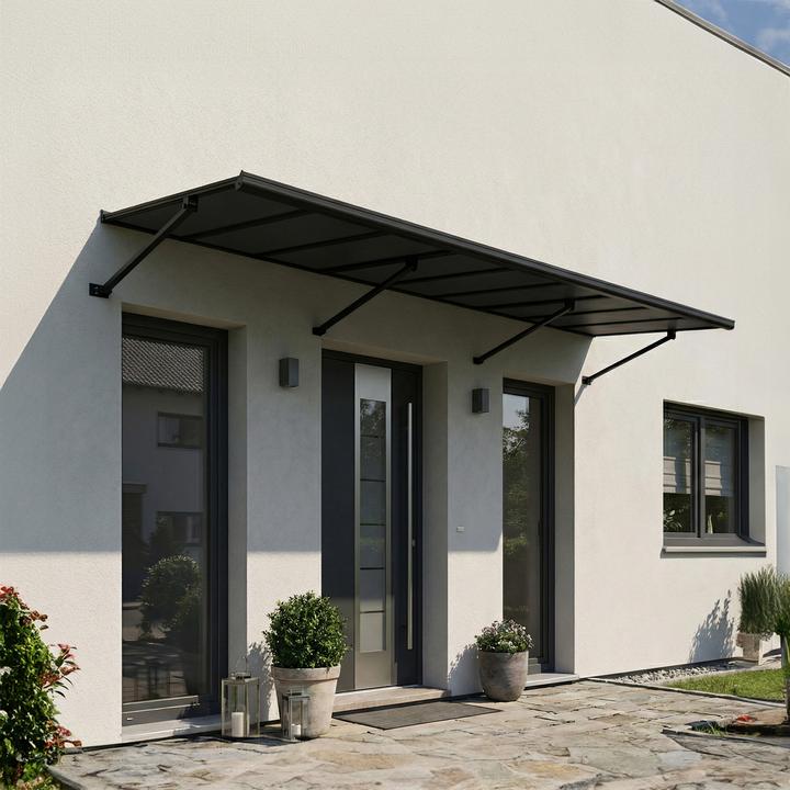 Actual product image Palram Canopia | Augustine 11ft Door Awning Black Structure / Opaque Grey Panels