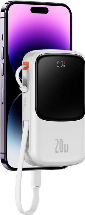 Productafbeelding Baseus Powerbank Qpow PRO met kabel, USB-C, 2xUSB, 10000mAh, 20W (Wit) (10000 mAh, 20 W, 37 Wh)