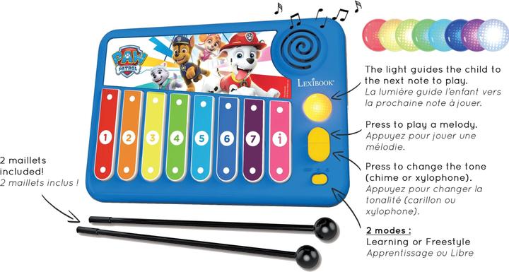 Actual product image Lexibook XYLO-FUN Paw Patrol Xylophone with learning function and light buttons (Multilingual)