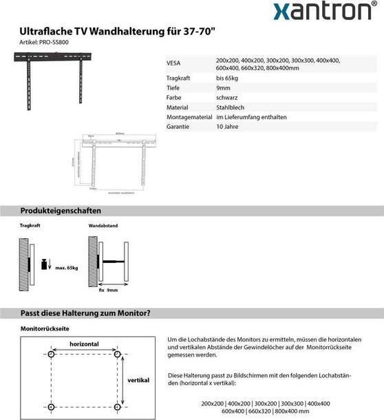 Produktbild Xantron PRO-SS800 (Wand, 65 kg, 37" - 75")