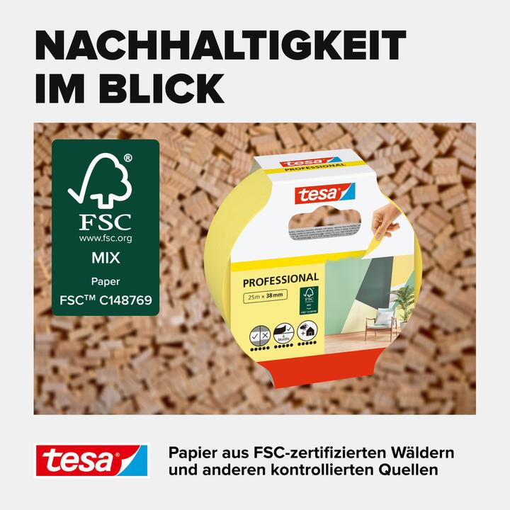 Produktbild tesa Malerkrepp PROFESSIONAL, Malerband für besonders präzises Abkleben (38 mm)