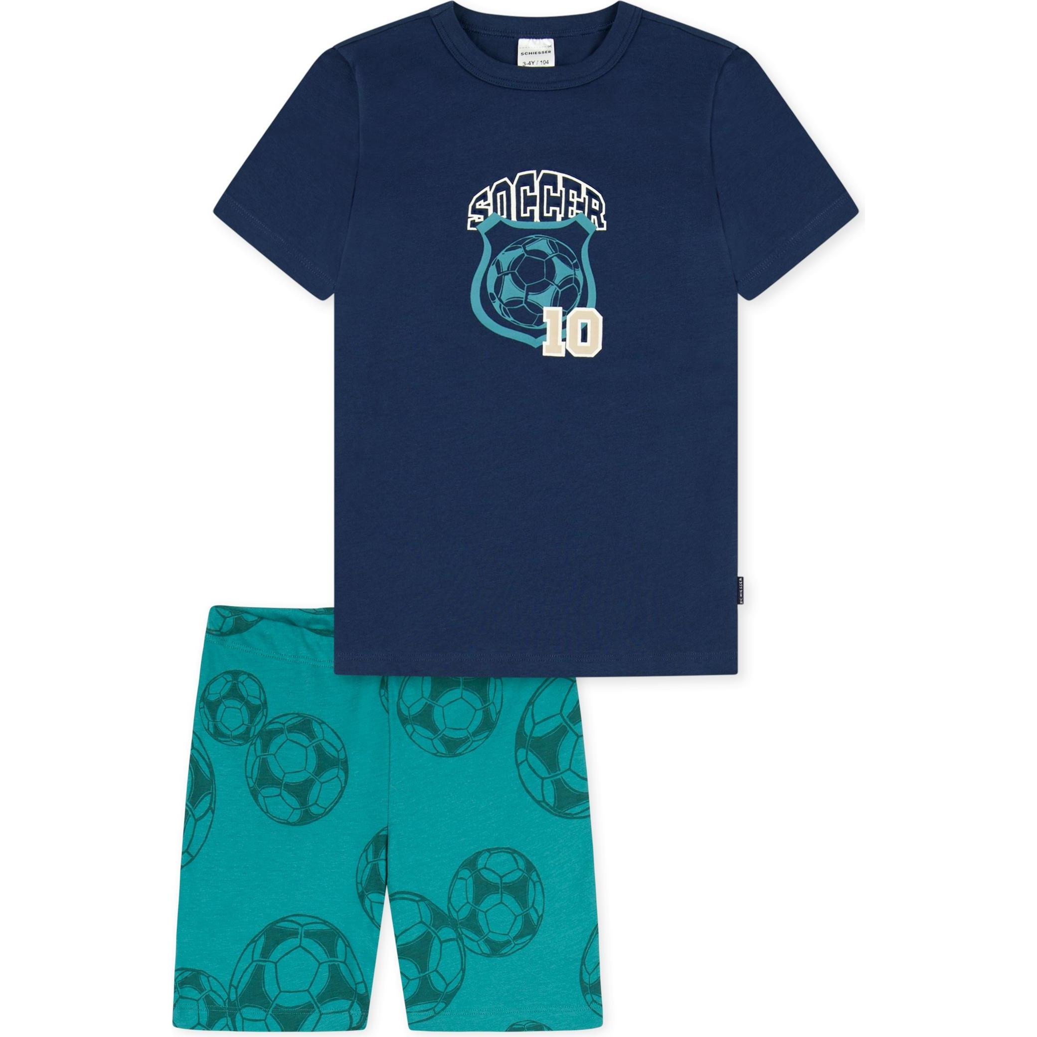 Schiesser, Jungen, Pyjama, Pyjama Boys World Organic Cotton, Blau, (128)